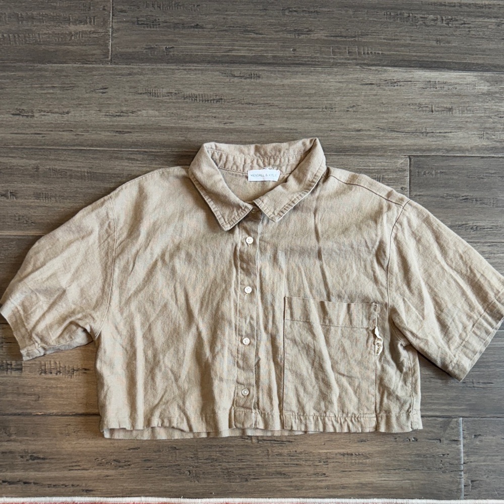 Kendall & Kylie Beige Button-Up Shirt